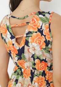Born2be - Granatowo-Pomarańczowa Sukienka Mini z Modnym Printem Wykonana z Wiskozy Nasaya. Kolor: pomarańczowy. Materiał: wiskoza. Wzór: nadruk. Długość: mini #3
