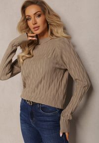 Renee - Beżowy Golf o Klasycznym Fasonie Anofra. Typ kołnierza: golf. Kolor: beżowy. Styl: klasyczny #5