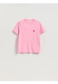 Reserved - T-shirt z sercem - pastelowy róż. Kolor: różowy. Materiał: bawełna #1