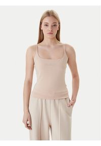 Guess Top V5GP22 J1314 Beżowy Slim Fit. Kolor: beżowy. Materiał: bawełna #1