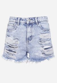 Born2be - Jasnoniebieskie Szorty Jeansowe z Ozdobnymi Dziurami i Strzępieniami Novolia. Okazja: na co dzień. Stan: podwyższony. Kolor: niebieski. Materiał: jeans. Sezon: lato. Styl: klasyczny, elegancki, casual #5