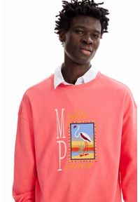 Desigual bluza bawełniana męska kolor pomarańczowy z nadrukiem. Kolor: pomarańczowy. Materiał: bawełna. Długość rękawa: długi rękaw. Długość: długie. Wzór: nadruk. Styl: klasyczny #3