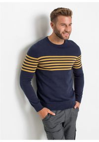 Sweter bonprix ciemnoniebieski w paski. Kolor: niebieski. Materiał: materiał, bawełna, akryl. Wzór: paski #5