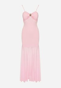 Born2be - Różowa Sukienka na Ramiączkach z Wiskozą Zdobiona Aplikacją i Siateczką Savaleira. Okazja: na co dzień. Typ kołnierza: dekolt w kształcie V. Kolor: różowy. Materiał: wiskoza. Długość rękawa: na ramiączkach. Wzór: aplikacja. Styl: klasyczny, casual, elegancki #2