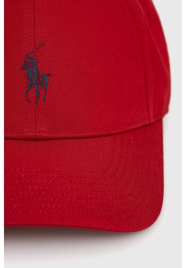 Polo Ralph Lauren Czapka kolor czerwony gładka. Kolor: czerwony. Materiał: poliester. Wzór: gładki