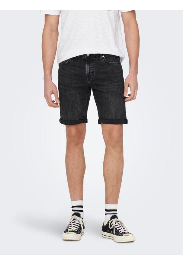 Only & Sons Szorty jeansowe 22025192 Czarny Slim Fit. Kolor: czarny. Materiał: bawełna