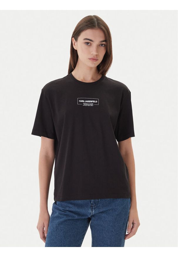 Karl Lagerfeld Jeans T-Shirt A4W17003 Czarny Relaxed Fit. Kolor: czarny. Materiał: bawełna