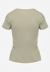 Renee - Jasnozielony Klasyczny T-shirt o Gładkim Wykończeniu Rhethine. Kolor: zielony. Materiał: jeans, zamsz. Długość: krótkie. Wzór: gładki. Styl: klasyczny #5