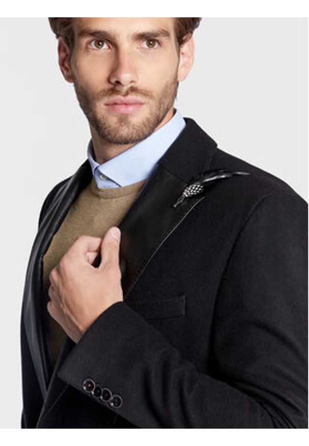 CG - CLUB of GENTS Płaszcz wełniany Piper-K 254001-001 Czarny Slim Fit. Kolor: czarny. Materiał: wełna