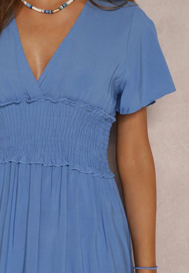 Renee - Niebieska Sukienka z Wiskozy Rukhsar. Kolor: niebieski. Materiał: wiskoza. Długość rękawa: krótki rękaw. Długość: mini