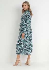 Born2be - Niebieska Koszulowa Sukienka Midi z Wiązanym Paskiem Evalyn. Kolor: niebieski. Materiał: materiał. Długość rękawa: długi rękaw. Typ sukienki: koszulowe. Długość: midi #5