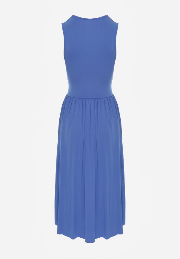 Born2be - Niebieska Sukienka Midi Bez Rękawów z Plisowanym Dołem Dreana. Kolor: niebieski. Długość rękawa: bez rękawów. Styl: elegancki. Długość: midi