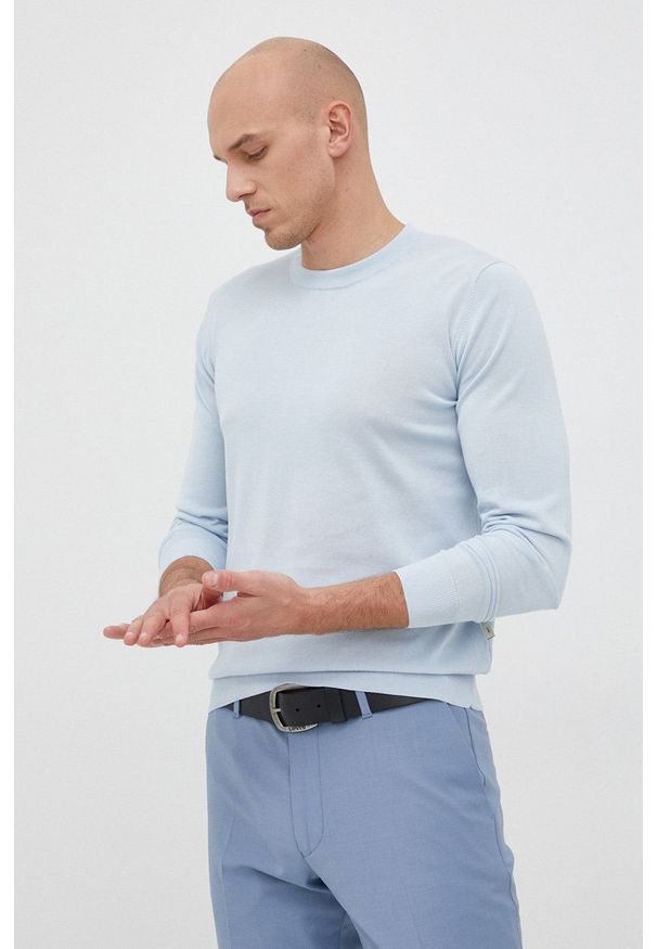 Liu Jo sweter bawełniany M122P202GIROENTRY męski lekki. Kolor: niebieski. Materiał: bawełna. Długość rękawa: długi rękaw. Długość: długie
