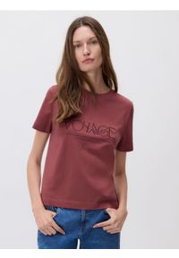 Reserved - T-shirt z nadrukiem - bordowy. Kolor: czerwony. Materiał: bawełna, dzianina. Wzór: nadruk