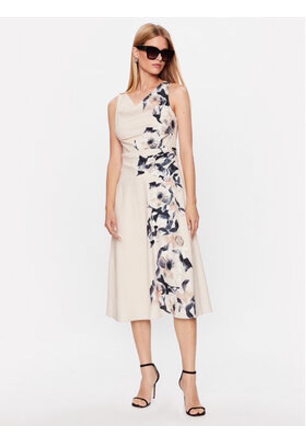 DKNY Sukienka koktajlowa DD3E361A Beżowy Regular Fit. Kolor: beżowy. Materiał: syntetyk. Styl: wizytowy