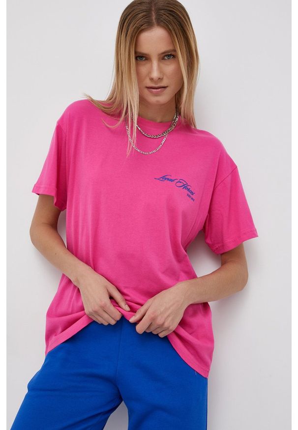 Local Heroes T-shirt bawełniany kolor różowy. Kolor: różowy. Materiał: bawełna. Wzór: nadruk