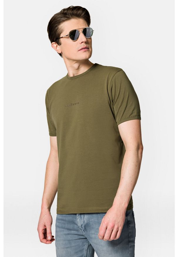 Lancerto - Koszulka Khaki z Bawełną Steph. Kolor: zielony, brązowy. Materiał: bawełna, elastan