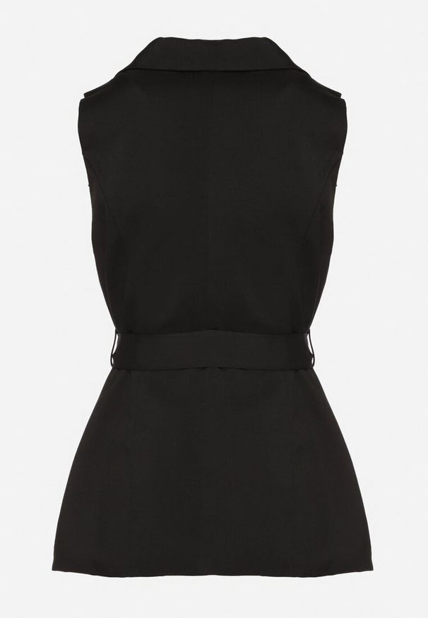 Born2be - Czarna Kamizelka z Wiązanym Paskiem w Stylu Garniturowym Serssa. Okazja: na co dzień. Kolor: czarny. Materiał: jeans. Styl: klasyczny, elegancki, casual
