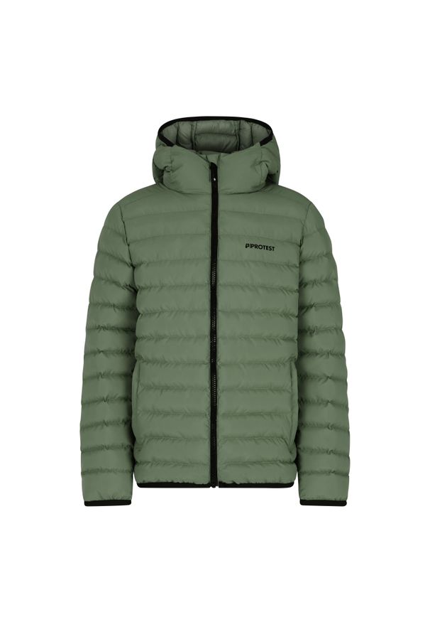 Kurtka puchowa z kapturem dla dzieci Protest Yates. Typ kołnierza: kaptur. Kolor: zielony. Materiał: puch. Styl: sportowy