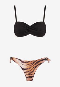 Renee - Czarne Bikini 2 Pary Majtek Typu Figi i Biustonosz Wiązany na Plecach Galanoria. Kolor: czarny. Wzór: aplikacja #5