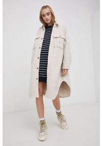 Element Płaszcz kolor beżowy przejściowy. Okazja: na co dzień. Kolor: beżowy. Materiał: tkanina. Wzór: gładki. Styl: casual #1