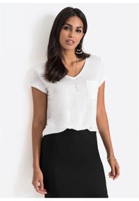 bonprix - T-shirt z miękkiej wiskozy. Typ kołnierza: dekolt w serek. Kolor: biały. Materiał: wiskoza #1