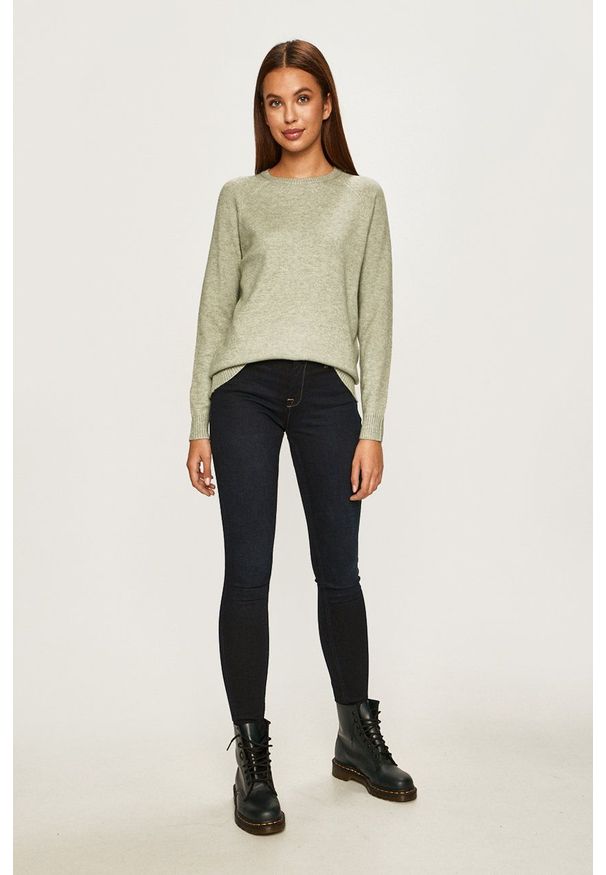 only - Only - Sweter. Kolor: zielony. Materiał: materiał, dzianina. Długość rękawa: raglanowy rękaw. Wzór: gładki