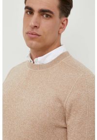 BOSS sweter z domieszką wełny kolor beżowy. Kolor: beżowy. Materiał: wełna #3