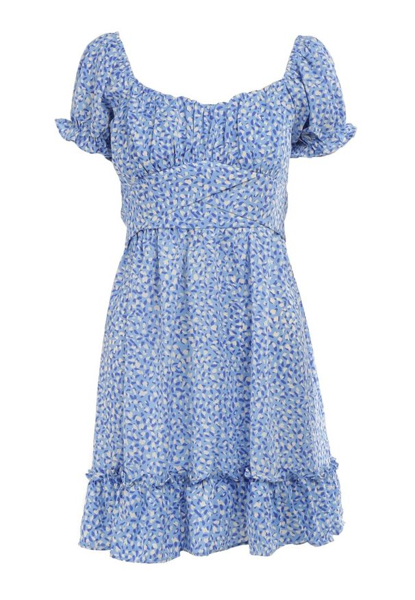 Born2be - Niebieska Sukienka Emas. Kolor: niebieski. Materiał: tkanina. Wzór: kwiaty, nadruk. Długość: mini