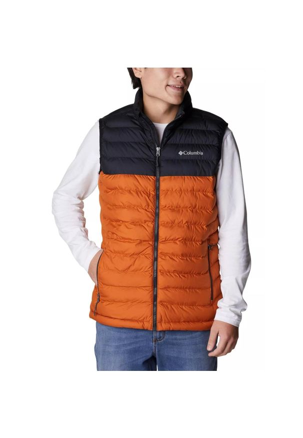 columbia - Bezrękawnik Turystyczny Puchowy Męski Columbia Powder Lite Vest. Kolor: pomarańczowy, czarny, żółty, wielokolorowy. Materiał: puch. Długość rękawa: bez rękawów