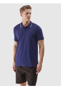 4f - 4F Koszulka polo regular męska - granatowa M. Okazja: na co dzień. Typ kołnierza: polo. Kolor: niebieski. Materiał: dzianina, bawełna. Wzór: ze splotem. Styl: casual, klasyczny, sportowy #1