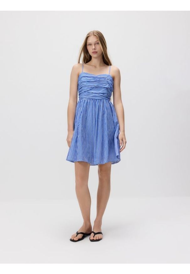 Reserved - Sukienka mini - niebieski. Kolor: niebieski. Materiał: wiskoza, tkanina. Długość: mini