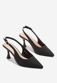 Renee - Czarne Sandały Slingback na Klepsydrze Zdobione Brokatem Reolina. Okazja: na co dzień. Kolor: czarny. Materiał: jeans. Wzór: aplikacja. Obcas: na obcasie. Styl: casual, klasyczny, elegancki. Wysokość obcasa: średni #2