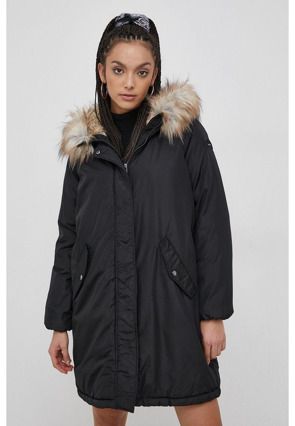 only - Only - Parka. Okazja: na co dzień. Kolor: czarny. Materiał: futro. Styl: casual