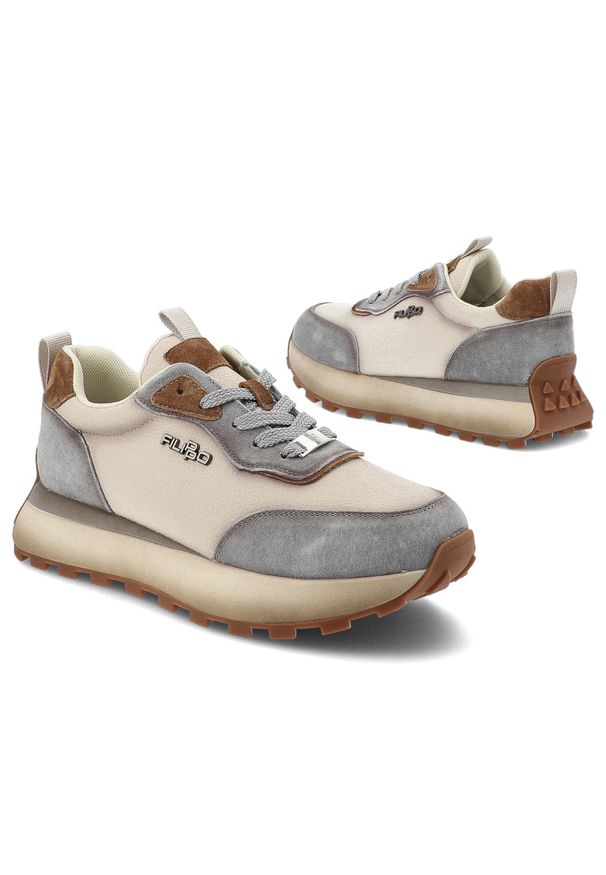 Sneakersy damskie Filippo, skóra naturalna zamszowe wstawki sznurowany fason gruba amortyzująca podeszwa okrągły nosek, niebieskie, DP7754/26. Okazja: na spacer, na co dzień. Nosek buta: okrągły. Zapięcie: sznurówki. Kolor: beżowy. Materiał: zamsz, skóra. Szerokość cholewki: normalna. Styl: casual, elegancki, klasyczny