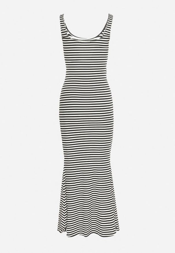 Born2be - Czarno-Biała Sukienka o Taliowanym Kroju z Wiskozą Zidia. Okazja: na co dzień. Kolor: czarny. Materiał: wiskoza. Styl: elegancki, casual