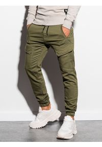 Ombre Clothing - Spodnie męskie joggery P925 - khaki - XXL. Okazja: na co dzień. Kolor: brązowy. Materiał: bawełna, poliester, elastan. Styl: casual #2
