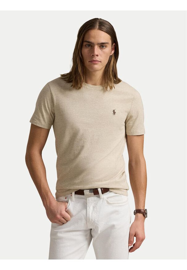 Polo Ralph Lauren T-Shirt 710671438203 Beżowy Slim Fit. Typ kołnierza: polo. Kolor: beżowy. Materiał: bawełna