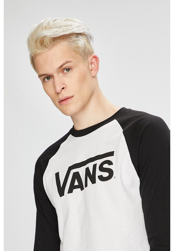 Vans - Longsleeve. Okazja: na co dzień. Kolor: biały. Materiał: dzianina. Długość rękawa: długi rękaw. Wzór: nadruk. Styl: casual