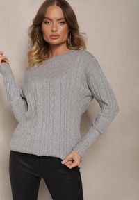 Renee - Szary Sweter z Bawełną Wiskozą i Ozdobnym Splotem Viacelia. Okazja: na co dzień, na spotkanie biznesowe. Kolor: szary. Materiał: bawełna, wiskoza. Długość rękawa: długi rękaw. Długość: długie. Wzór: ze splotem. Styl: biznesowy, elegancki, casual