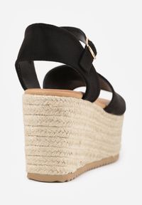Born2be - Czarne Sandały na Koturnie z Plecionki z Zapięciem na Sprzączkę przy Kostce Honese. Zapięcie: sprzączka. Kolor: czarny. Sezon: lato. Obcas: na koturnie #2