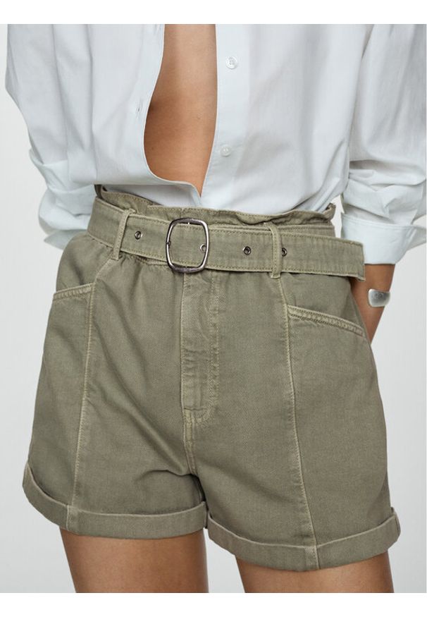 mango - Mango Szorty jeansowe Delia 77050277 Khaki Regular Fit. Kolor: brązowy. Materiał: bawełna