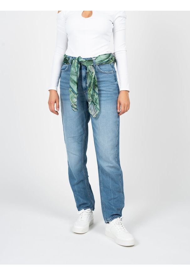 Guess Jeansy "Mom Fit" | W2GA21D4MU1 | Kobieta | Niebieski. Stan: podwyższony. Kolor: niebieski. Długość: długie. Wzór: aplikacja, kolorowy