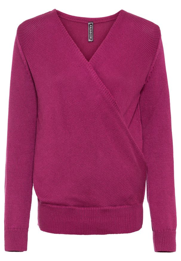 Sweter kopertowy z poliestru z recyklingu bonprix fioletowy. Kolor: fioletowy. Materiał: poliester, materiał, poliamid