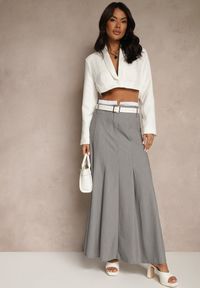 Renee - Szara Spódnica Długa Rozkloszowana High Waist Leoraia. Okazja: na co dzień, na spotkanie biznesowe. Stan: podwyższony. Kolor: szary. Długość: długie. Styl: biznesowy, elegancki, casual
