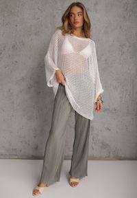 Renee - Szare Plisowane Spodnie High Waist z Szerokimi Nogawkami Sedalia. Stan: podwyższony. Kolor: szary. Materiał: satyna #5