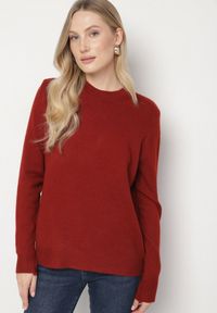 Born2be - Bordowy Klasyczny Sweter z Wełną Mailira. Okazja: do pracy, na co dzień. Kolor: czerwony. Materiał: wełna. Styl: klasyczny