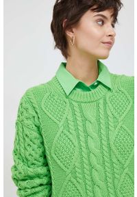 TOMMY HILFIGER - Tommy Hilfiger sweter damski kolor zielony ciepły. Kolor: zielony. Materiał: dzianina. Wzór: ze splotem #2