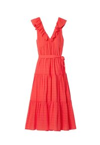 Desigual sukienka kolor czerwony midi rozkloszowana. Kolor: czerwony. Materiał: bawełna. Długość rękawa: krótki rękaw. Typ sukienki: rozkloszowane. Długość: midi #2