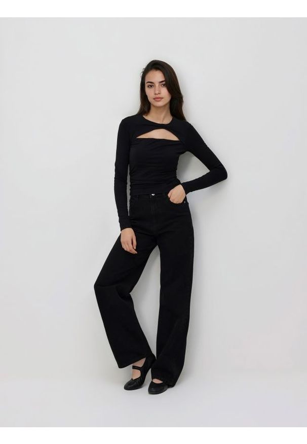 Reserved - Longsleeve z modalem - czarny. Kolor: czarny. Materiał: dzianina. Długość rękawa: długi rękaw